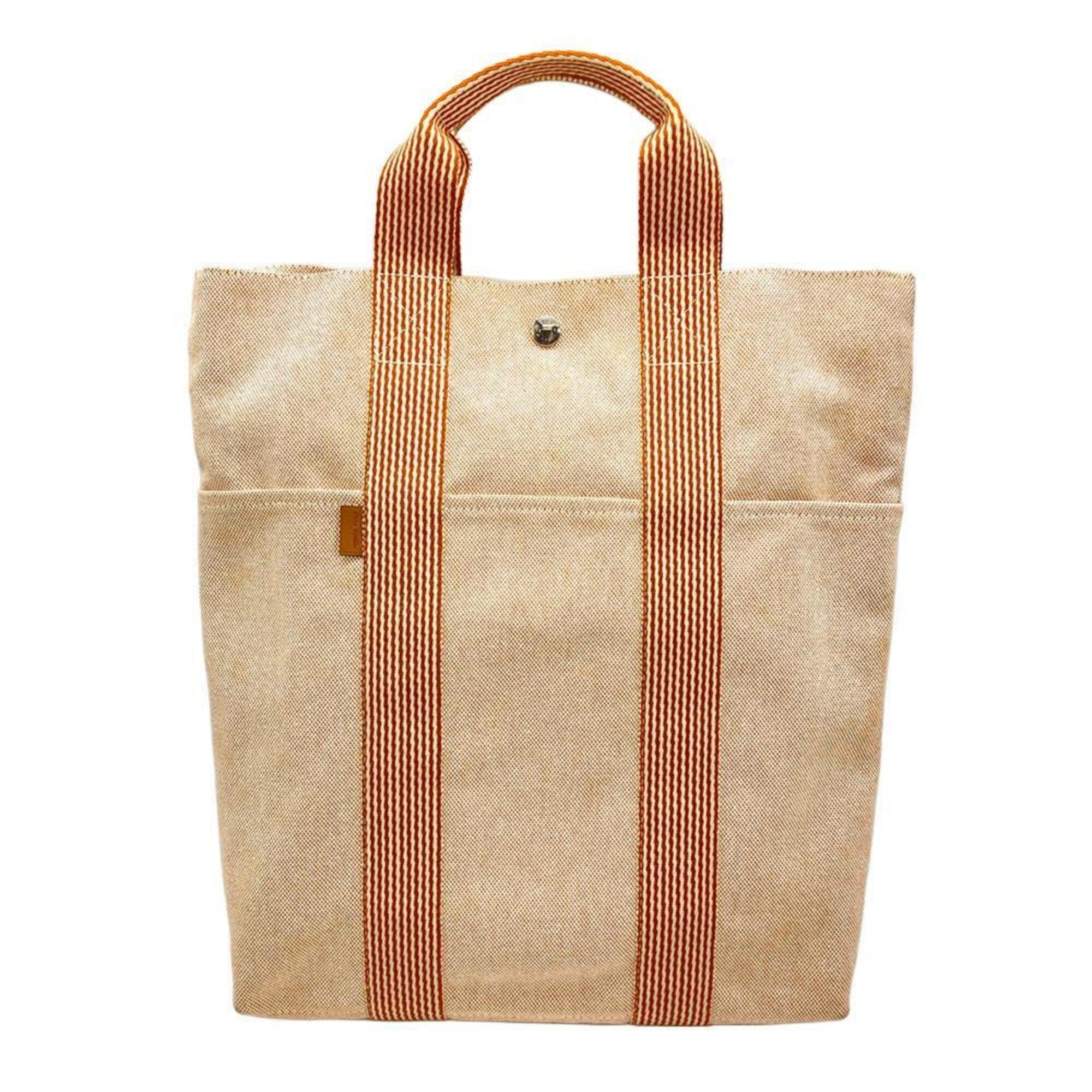 Hermes Fourre-Tout Cabas Tote Bag, Canvas, Orange, Silver Hardware, Toile Lea...